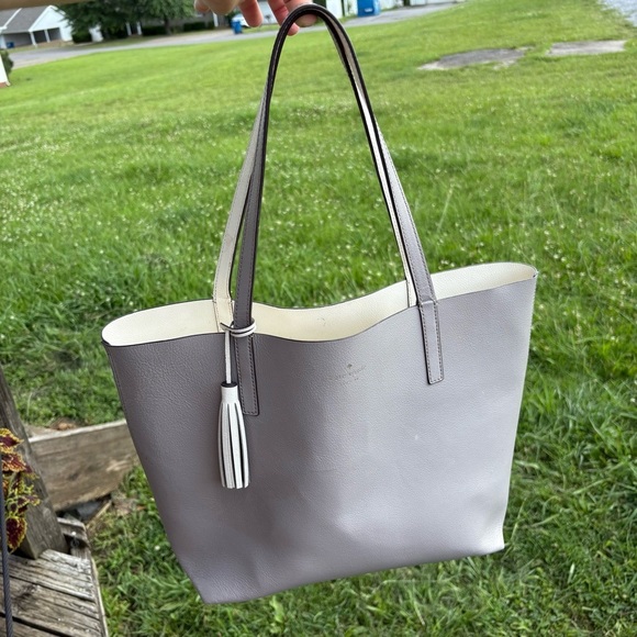 Kate Spade New York Leather Tote Bag with Tassel – Gray - Picture 14 of 15